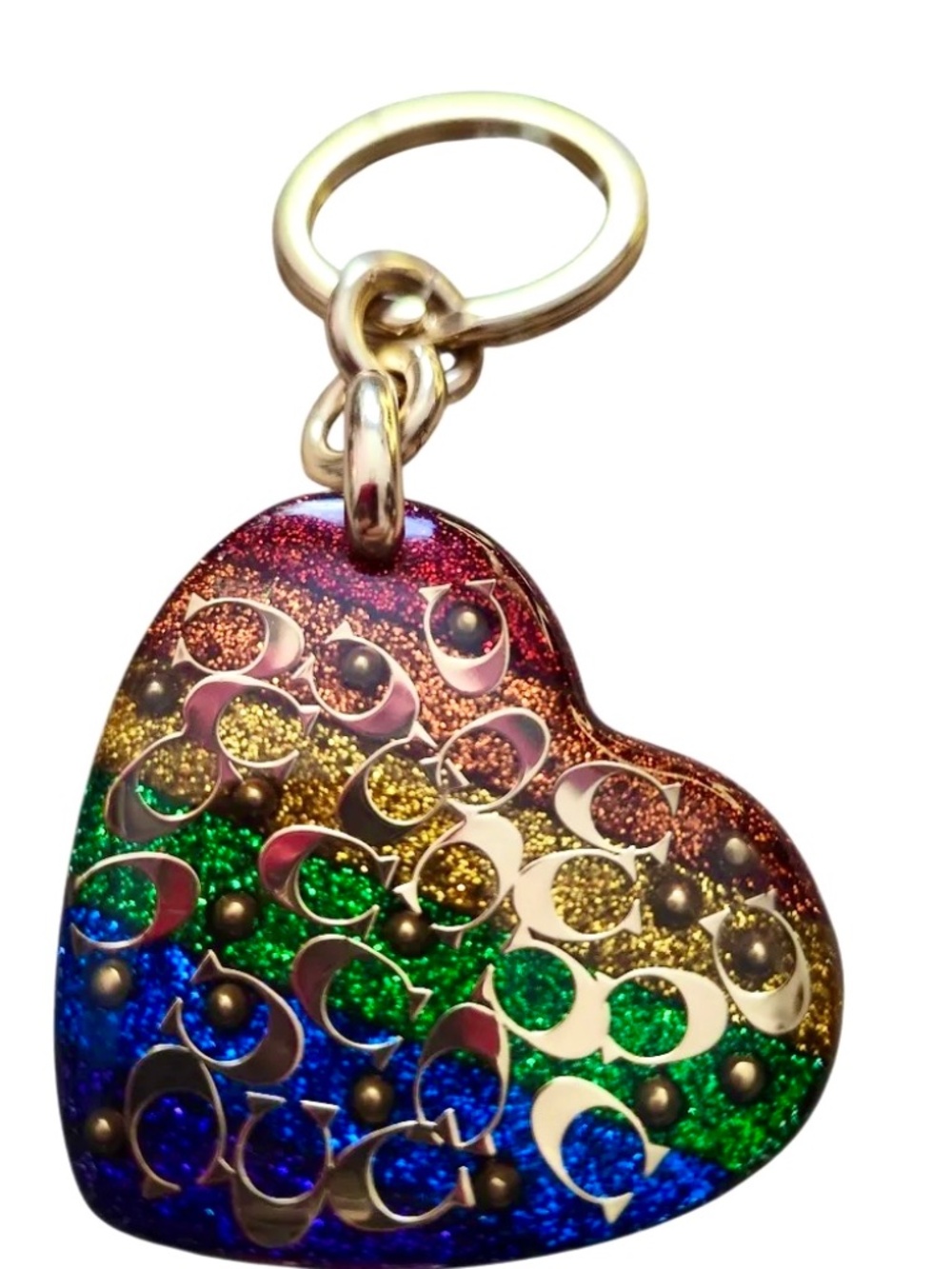 Coach Rainbow Heart Glitter Keychain